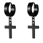 ต่างหูห่วงรูปกางเขนสเตนเลสสีดํา